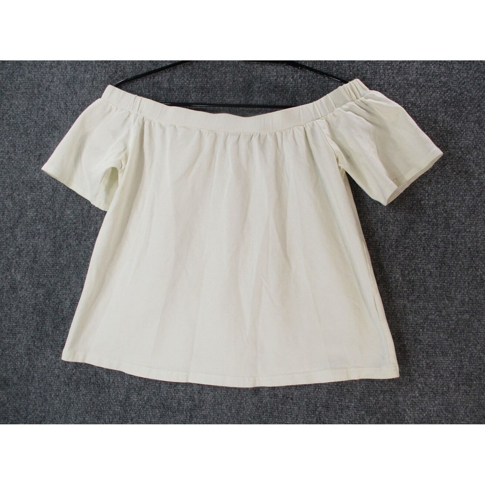 MPC Blouse Womens XS Ivory Cold Shoulder Flowy Short Sleeve Shirt Top Crop Knit